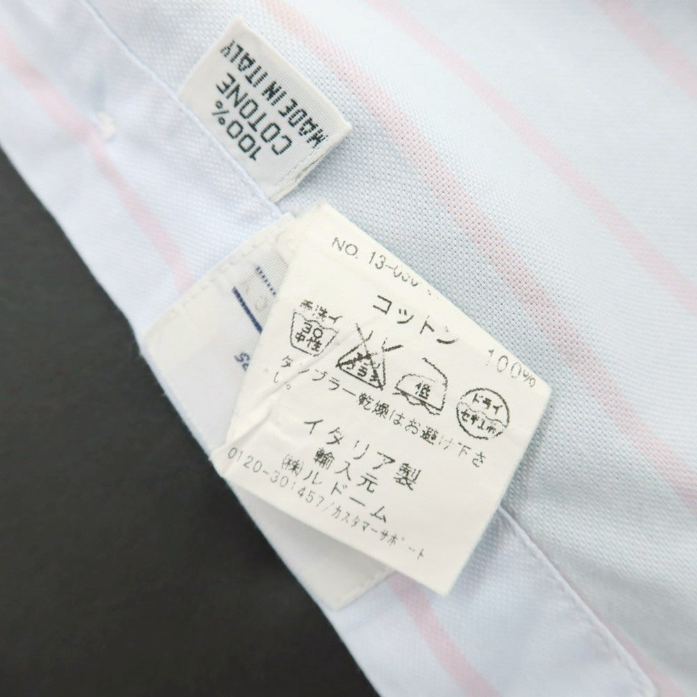 【中古】フィナモレ Finamore コットン ストライプ ホリゾンタルカラー カジュアルシャツ ライトブルーxピンク【サイズ表記なし(XS位)】【 状態ランクC 】【 メンズ 】