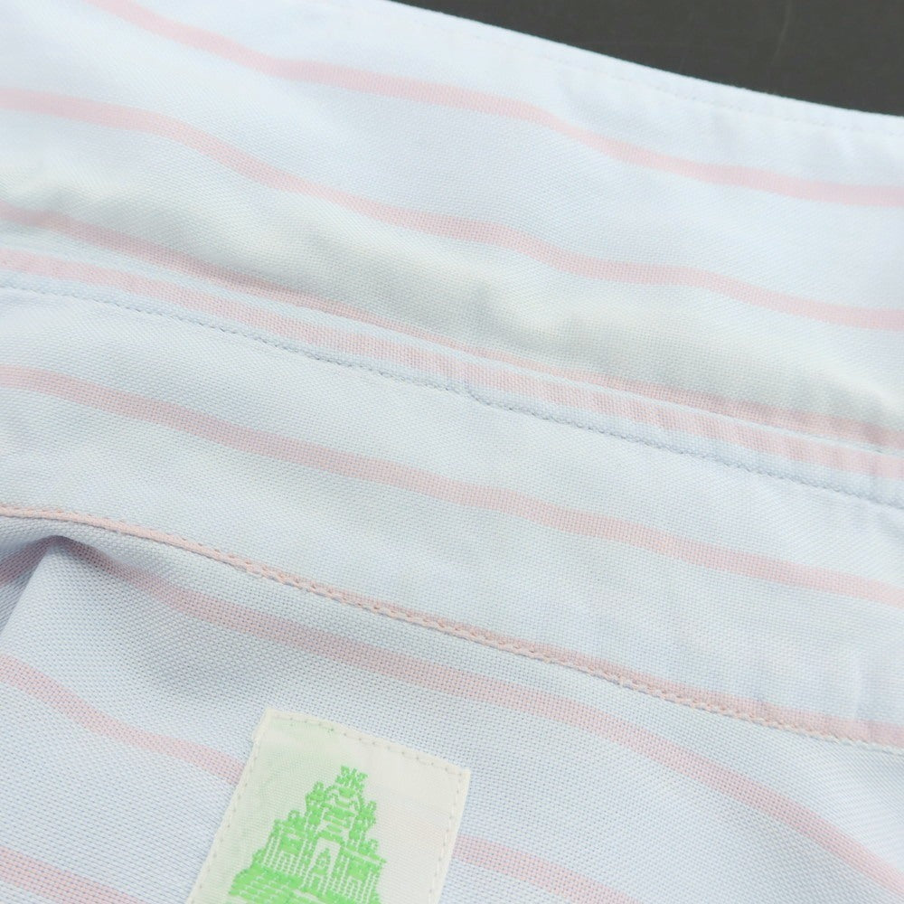 【中古】フィナモレ Finamore コットン ストライプ ホリゾンタルカラー カジュアルシャツ ライトブルーxピンク【サイズ表記なし(XS位)】【 状態ランクC 】【 メンズ 】