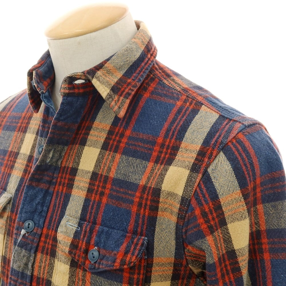 【中古】ダブルアールエル RRL DOUBLE RL コットン チェック レギュラーカラー カジュアルシャツ ネイビーxベージュ【サイズXS】【 状態ランクB 】【 メンズ 】