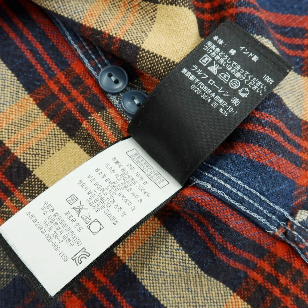 【中古】ダブルアールエル RRL DOUBLE RL コットン チェック レギュラーカラー カジュアルシャツ ネイビーxベージュ【サイズXS】【 状態ランクB 】【 メンズ 】