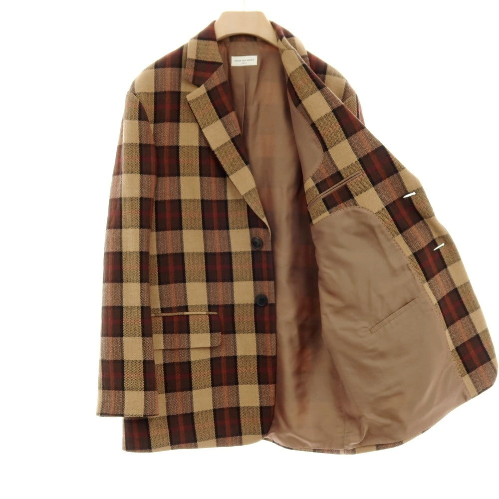 【中古】ドリスヴァンノッテン DRIES VAN NOTEN コットンウール チェック 2B テーラードジャケット ベージュxブラウン【 M 】【 状態ランクB 】【 メンズ 】