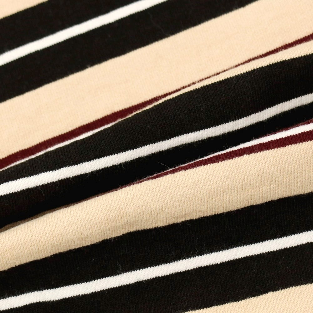 【中古】バーバリアン Barbarian コットン ボーダー クルーネック 長袖Tシャツ ベージュxブラック【 XL 】【 状態ランクC 】【 メンズ 】