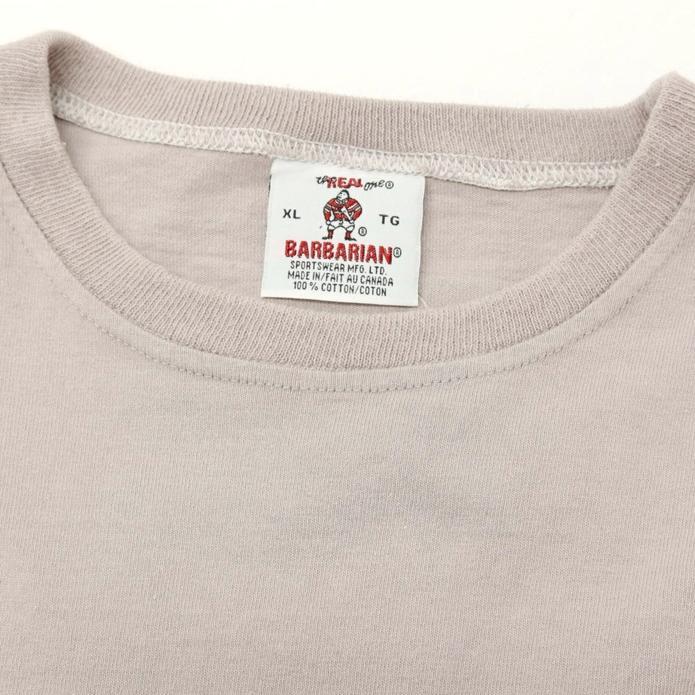 【中古】バーバリアン Barbarian コットン クルーネック 長袖Tシャツ グレージュxホワイト【 XL 】【 状態ランクC 】【 メンズ 】