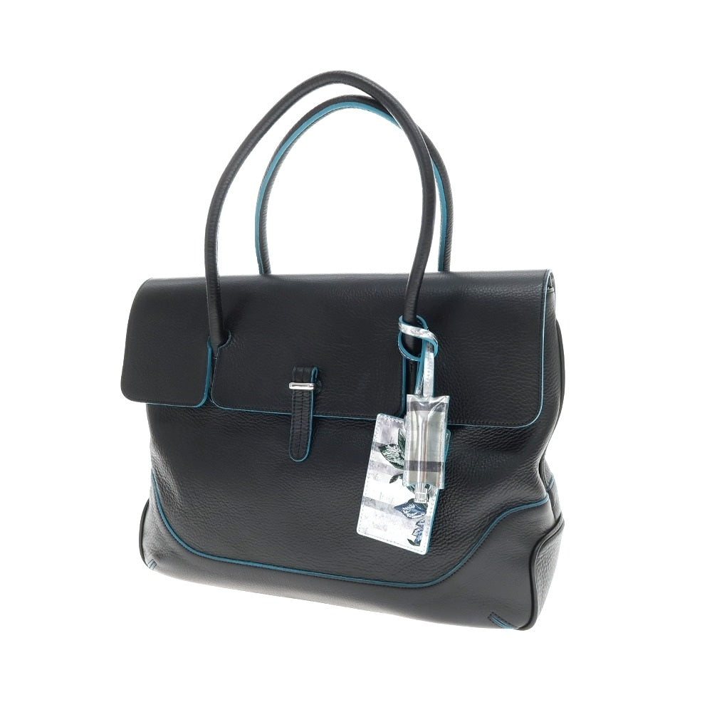 【中古】ペッレモルビダ PELLE MORBIDA VALS レザー トートバッグ ブラックxグリーンブルー【 状態ランクB 】【 メンズ 】