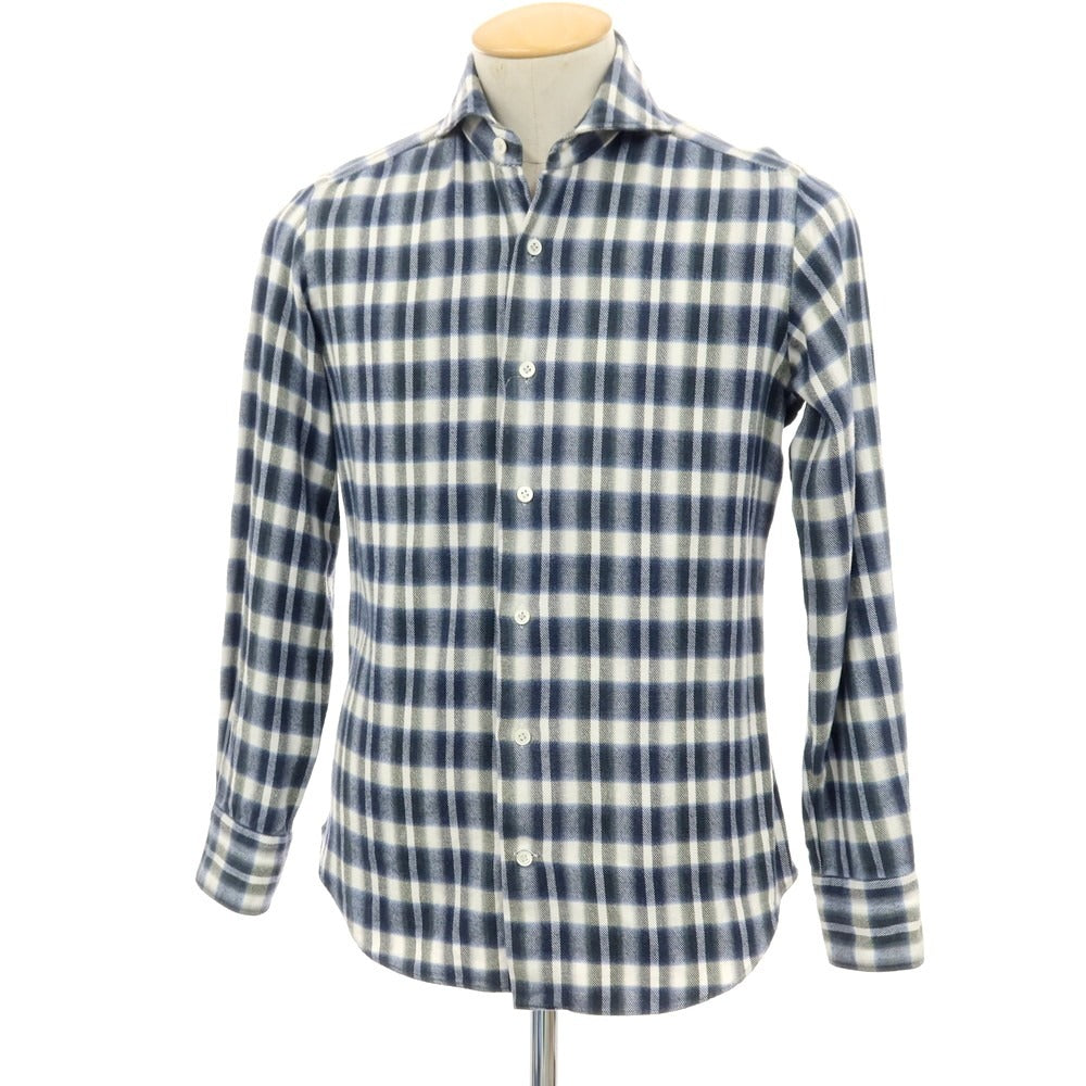 【中古】ジャンネット giannetto コットン チェック ホリゾンタルカラー カジュアルシャツ ネイビーxホワイト【サイズ37】【 状態ランクB 】【 メンズ 】