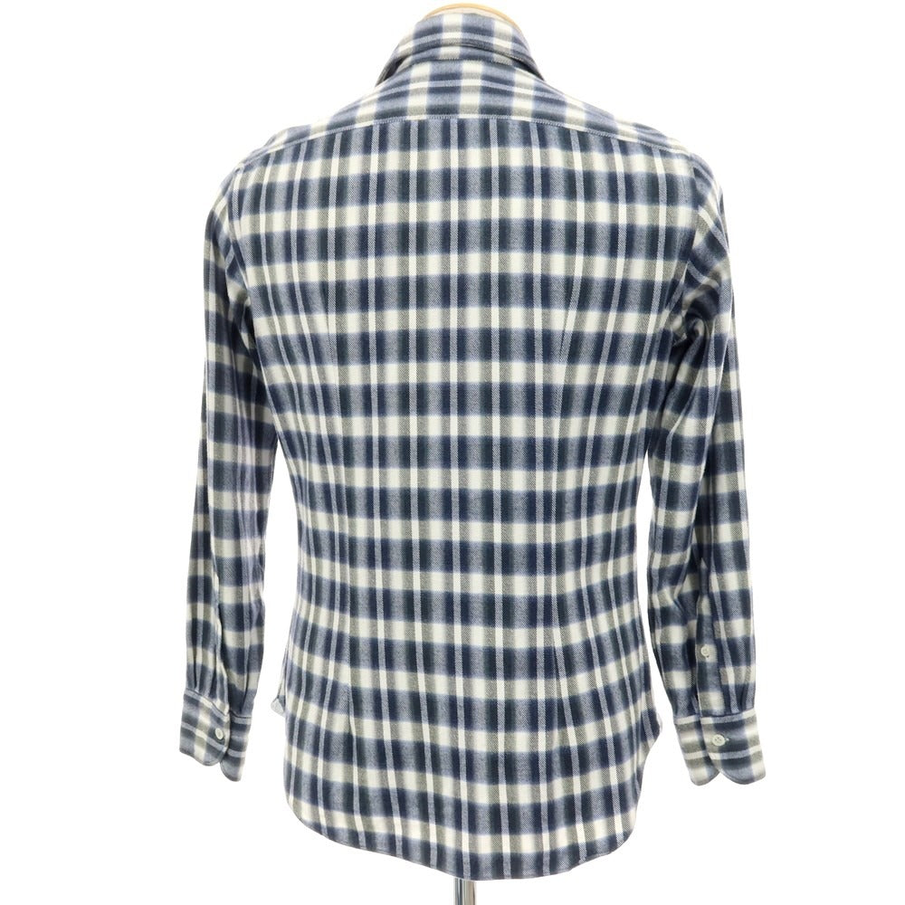 【中古】ジャンネット giannetto コットン チェック ホリゾンタルカラー カジュアルシャツ ネイビーxホワイト【サイズ37】【 状態ランクB 】【 メンズ 】