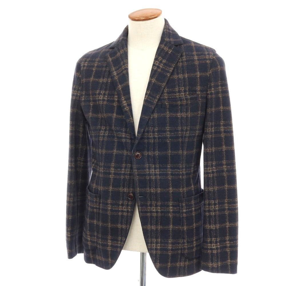 【中古】チルコロ1901 CIRCOLO 1901 ウールポリエステル ジャージー チェック 2B カジュアルジャケット ネイビーxブラウン【 48 】【 状態ランクB 】【 メンズ 】