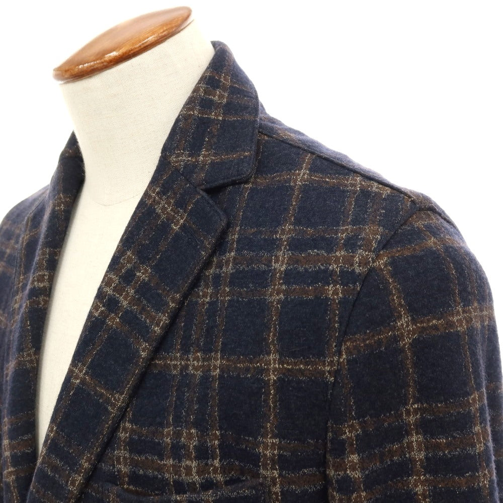 【中古】チルコロ1901 CIRCOLO 1901 ウールポリエステル ジャージー チェック 2B カジュアルジャケット ネイビーxブラウン【 48 】【 状態ランクB 】【 メンズ 】