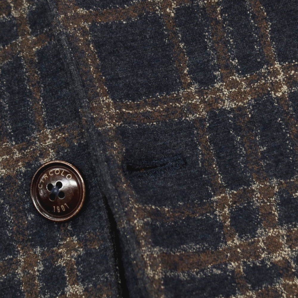 【中古】チルコロ1901 CIRCOLO 1901 ウールポリエステル ジャージー チェック 2B カジュアルジャケット ネイビーxブラウン【 48 】【 状態ランクB 】【 メンズ 】