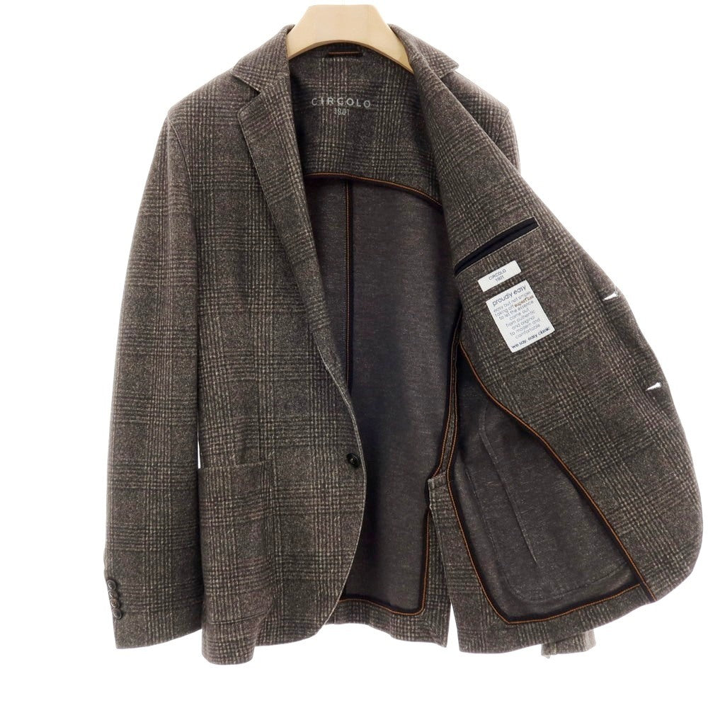 【中古】チルコロ1901 CIRCOLO 1901 コットン ジャージー グレンチェック 2B カジュアルジャケット グレイッシュブラウン【 48 】【 状態ランクC 】【 メンズ 】