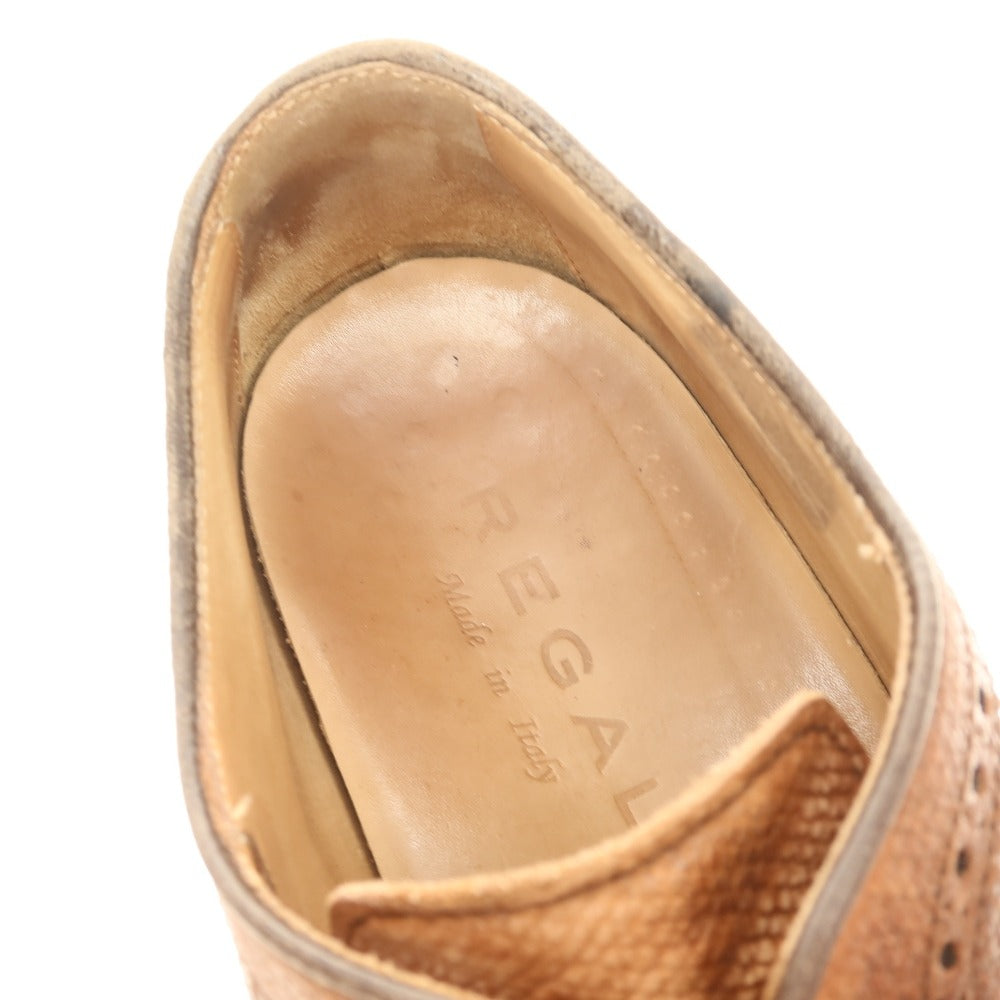 【中古】リーガル REGAL 型押しレザー ロングウイングチップ ドレスシューズ ブラウン【サイズ40】【 状態ランクC 】【 メンズ 】