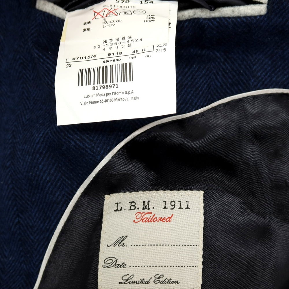 【中古】エルビーエム1911 L.B.M.1911 ウールポリエステル ヘリンボーン ダブルブレストコート ダークブルーxブラック【サイズ48】【 状態ランクB 】【 メンズ 】