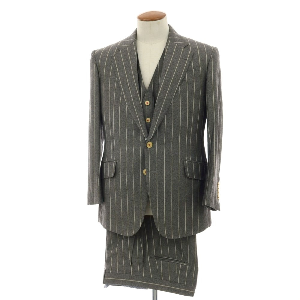 【中古】セイシェルズマインズ seychelles minds ウール スリーピース ストライプ 2つボタンスーツ グレー【サイズ表記なし(M位)】【 状態ランクB 】【 メンズ 】
