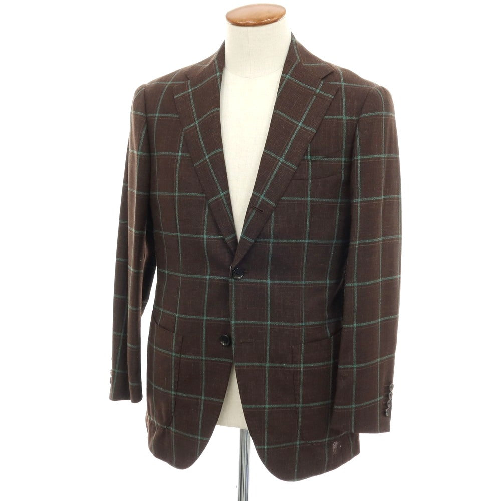 【中古】ブリッラ ペル イル グスト Brilla per il gusto ウールナイロンシルクリネン チェック 3B テーラードジャケット ブラウンxグリーン【サイズ46】【 状態ランクA 】【 メンズ 】