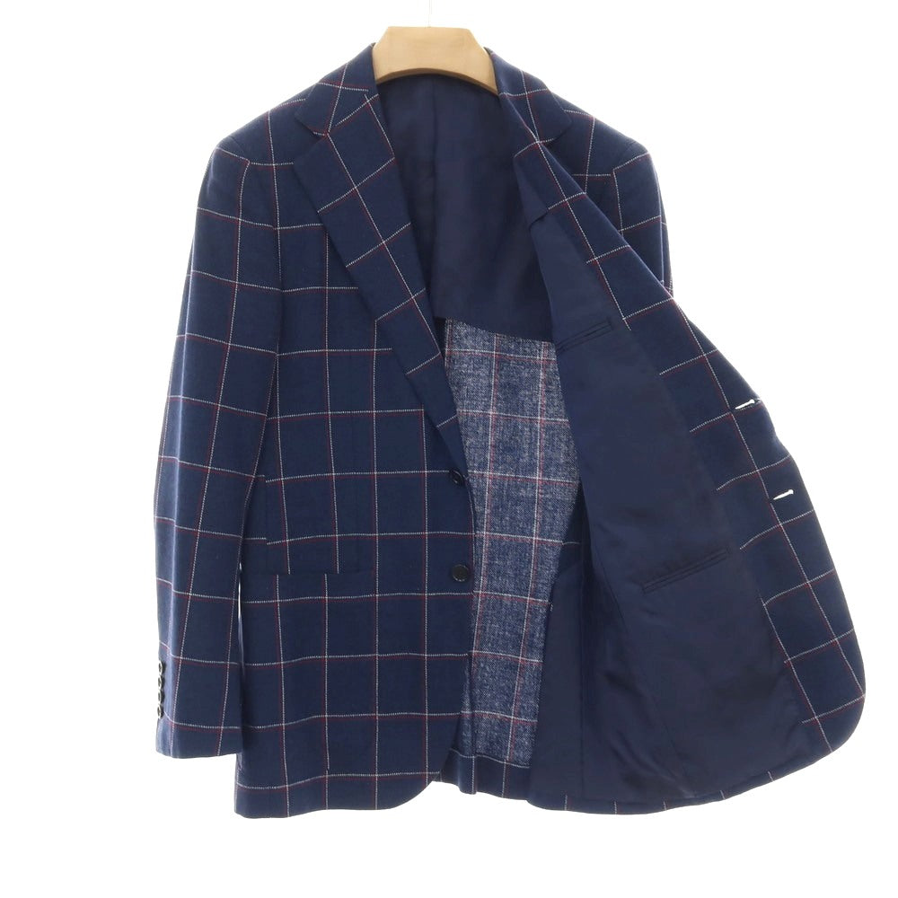 【中古】ソブリン SOVEREIGN ウールシルク3リネン チェック 3B テーラードジャケット ネイビーxレッド【サイズ46】【 状態ランクC 】【 メンズ 】