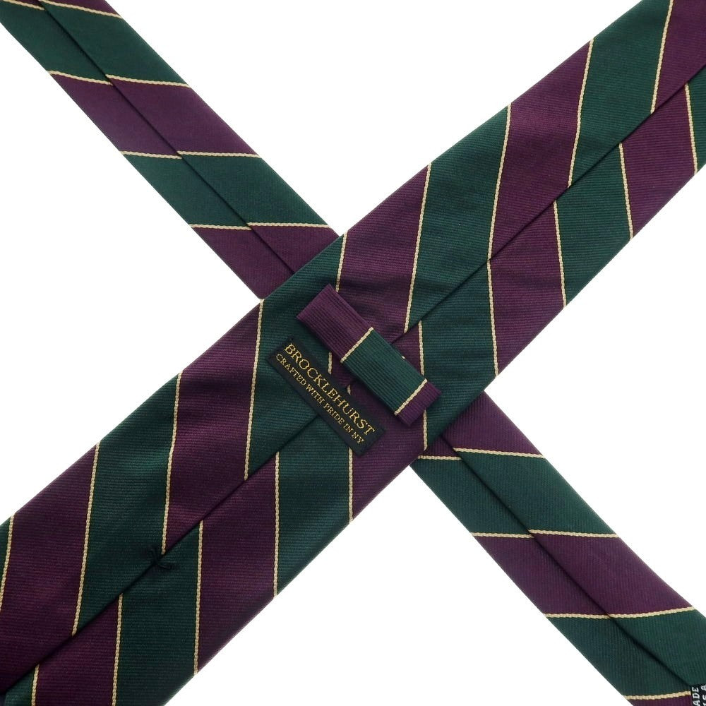 【中古】ブロックルハースト BROCKLEHURST シルク ストライプ柄ネクタイ グリーンxパープル【 状態ランクB 】【 メンズ 】