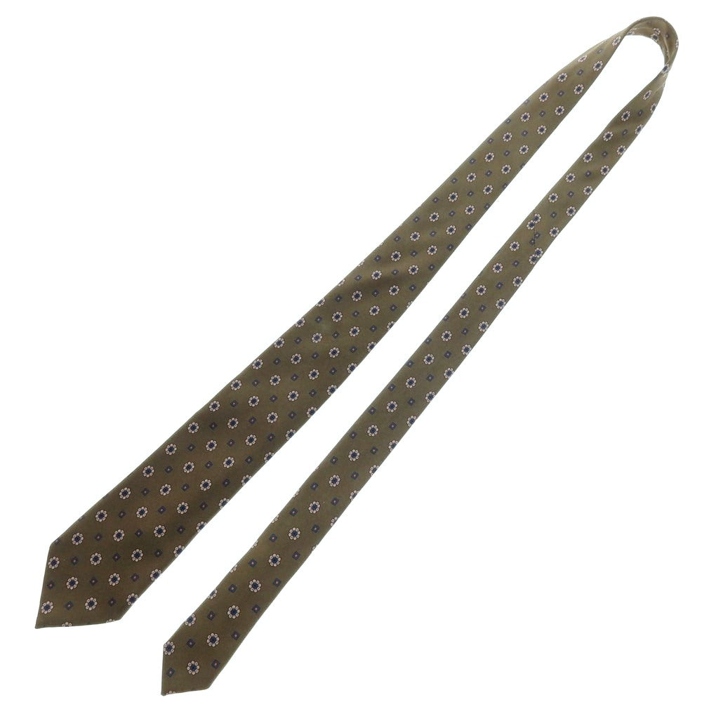 【中古】ホリデイ アンド ブラウン HOLLIDAY & BROWN BEAMS F別注 シルク プリント 花小紋柄ネクタイ オリーブ【 状態ランクB 】【 メンズ 】
