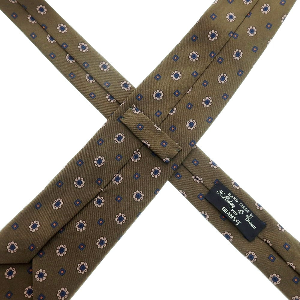 【中古】ホリデイ アンド ブラウン HOLLIDAY & BROWN BEAMS F別注 シルク プリント 花小紋柄ネクタイ オリーブ【 状態ランクB 】【 メンズ 】