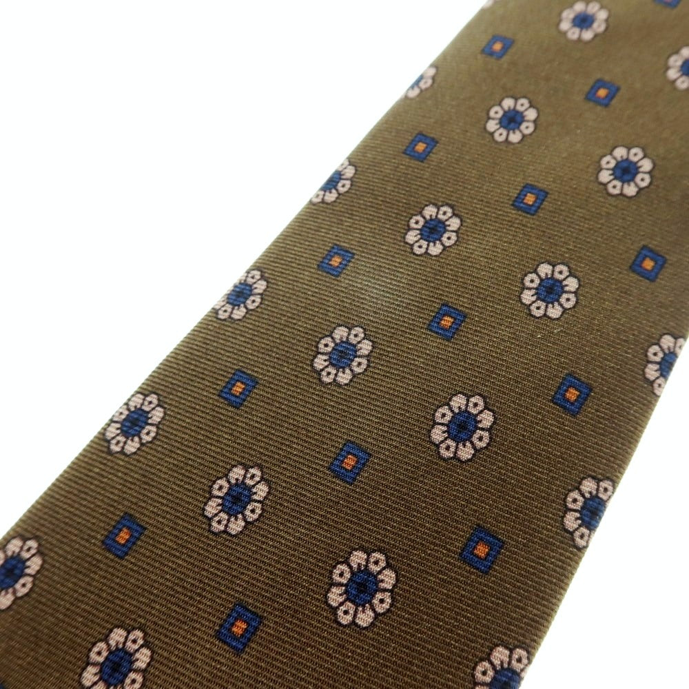 【中古】ホリデイ アンド ブラウン HOLLIDAY & BROWN BEAMS F別注 シルク プリント 花小紋柄ネクタイ オリーブ【 状態ランクB 】【 メンズ 】