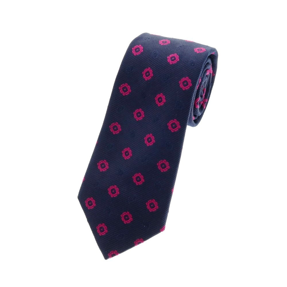 【中古】ターンブル&アッサー Turnbull & Asser シルク 小紋柄ネクタイ ネイビーxピンク【 状態ランクB 】【 メンズ 】