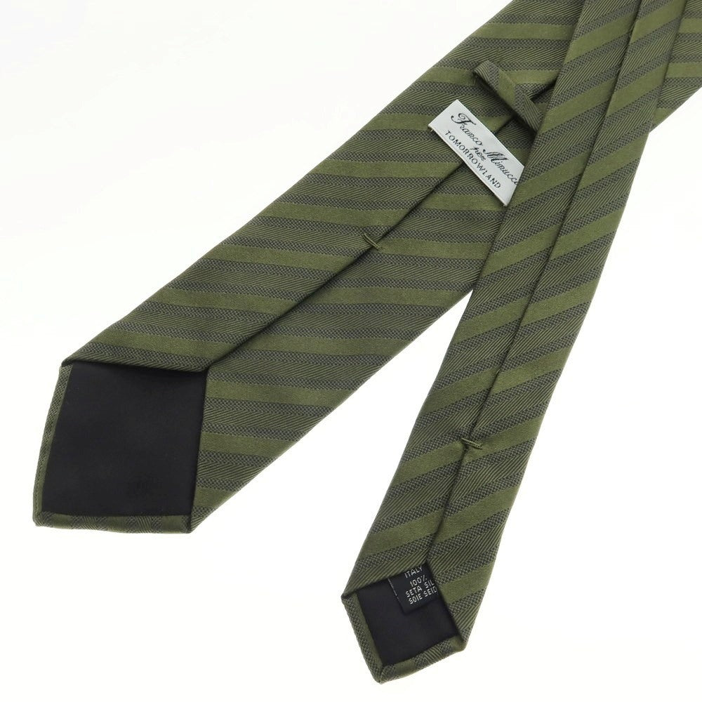 【中古】フランコミヌッチ franco minucci TOMORROWLAND別注 シルク ストライプ柄ネクタイ オリーブxネイビー【 状態ランクB 】【 メンズ 】