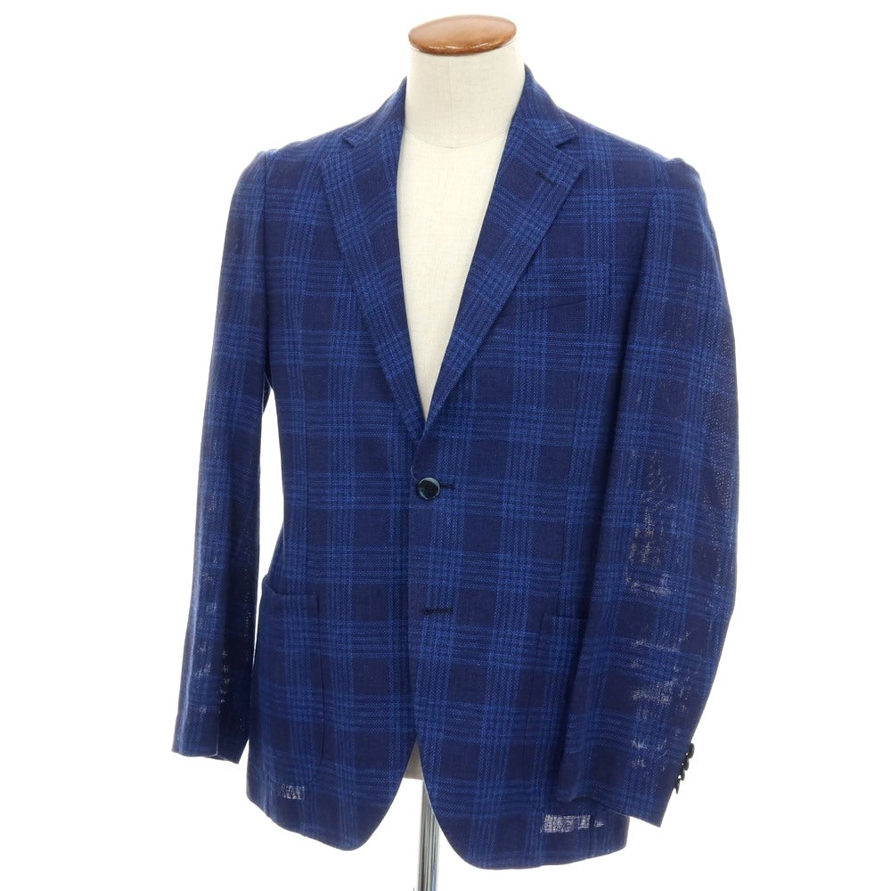 【中古】ゼロノーベゼロノーベ 0909 Fatto in Italia リネンコットン チェック 2B カジュアルジャケット ネイビーxブルー【サイズ46】【 状態ランクB 】【 メンズ 】