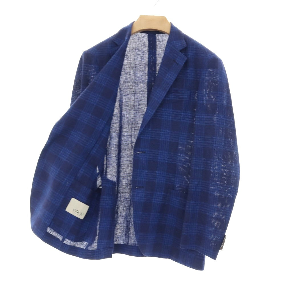 【中古】ゼロノーベゼロノーベ 0909 Fatto in Italia リネンコットン チェック 2B カジュアルジャケット ネイビーxブルー【サイズ46】【 状態ランクB 】【 メンズ 】