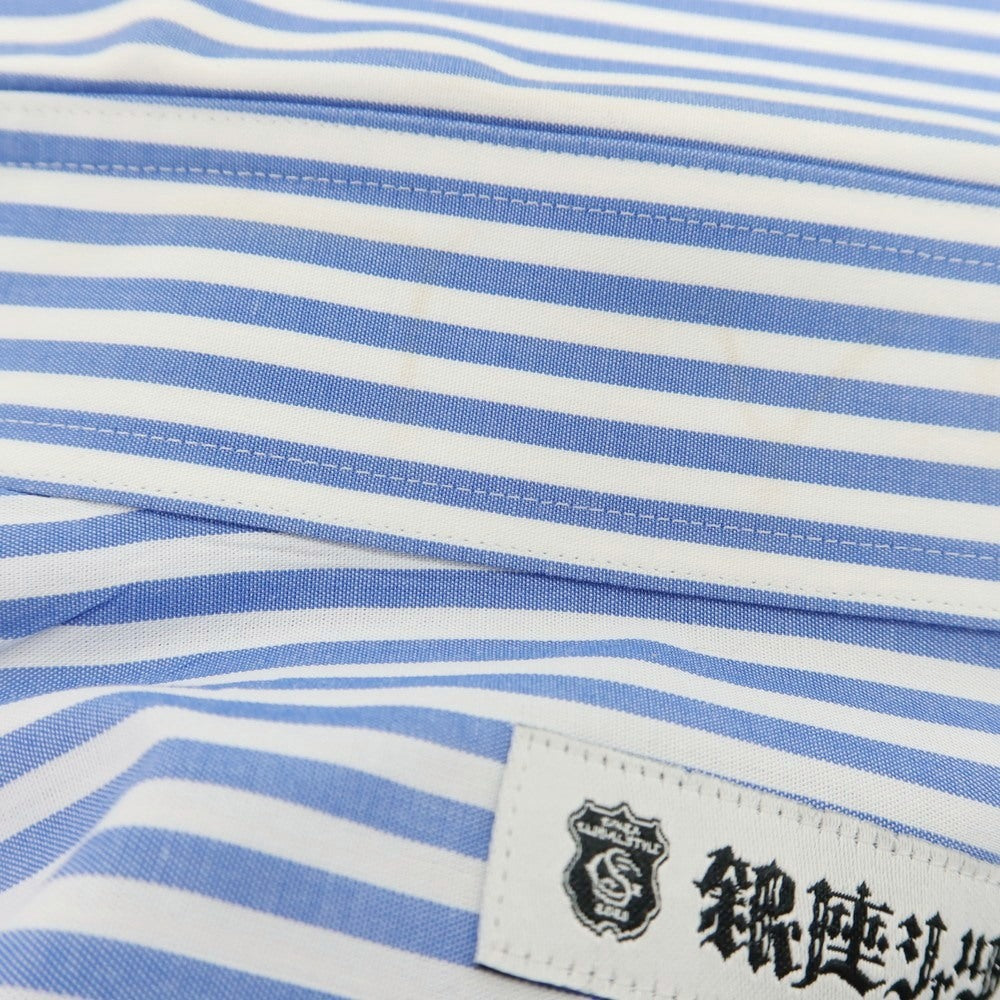 【中古】グローバルスタイル GLOBAL STYLE 銀座シャツ コットンポリエステル ストライプ ボタンダウン ドレスシャツ ブルーxホワイト【サイズ表記なし(M位)】【 状態ランクB 】【 メンズ 】