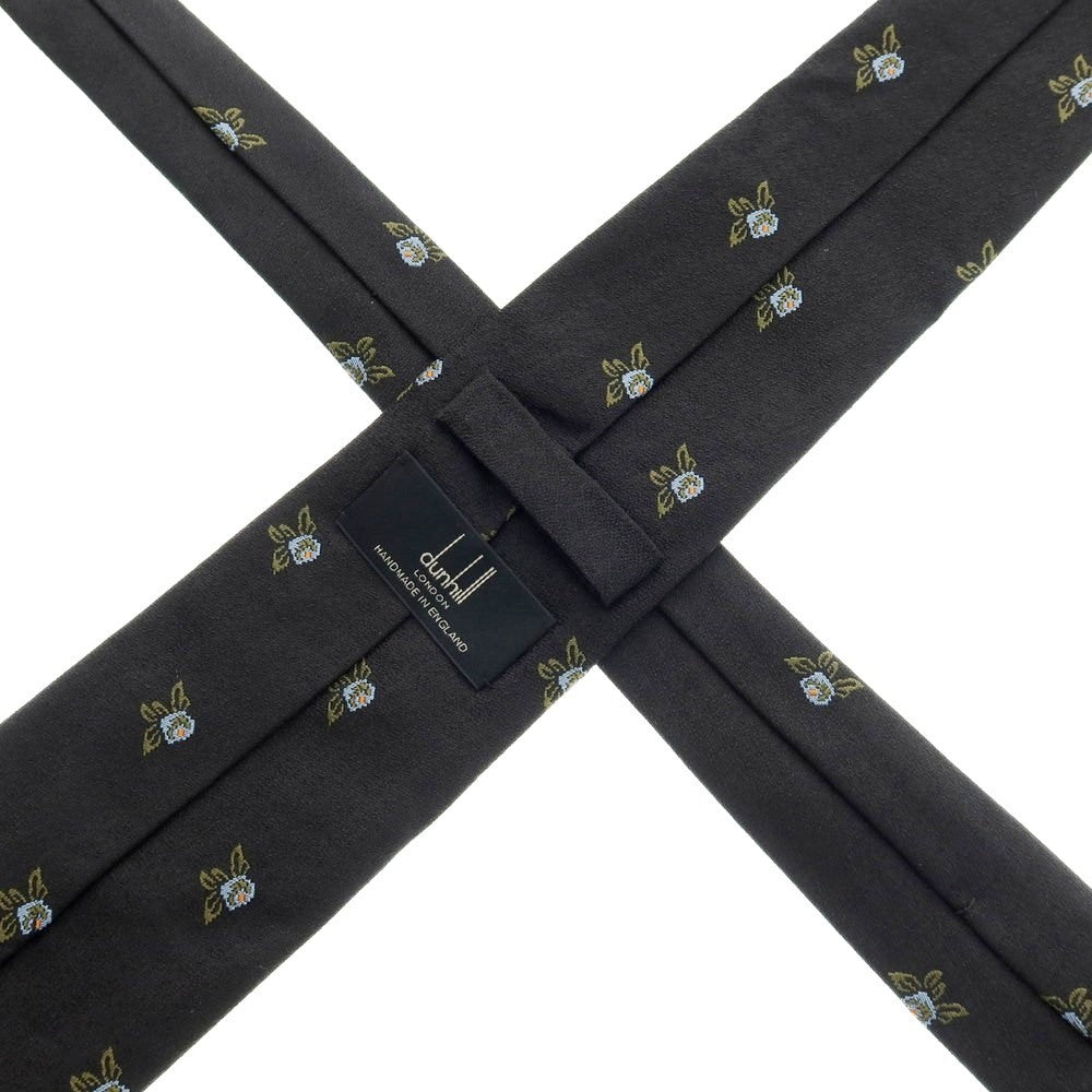【中古】ダンヒル Dunhill シルク 花小紋柄ネクタイ ブラックxライトブルー【 状態ランクA 】【 メンズ 】
