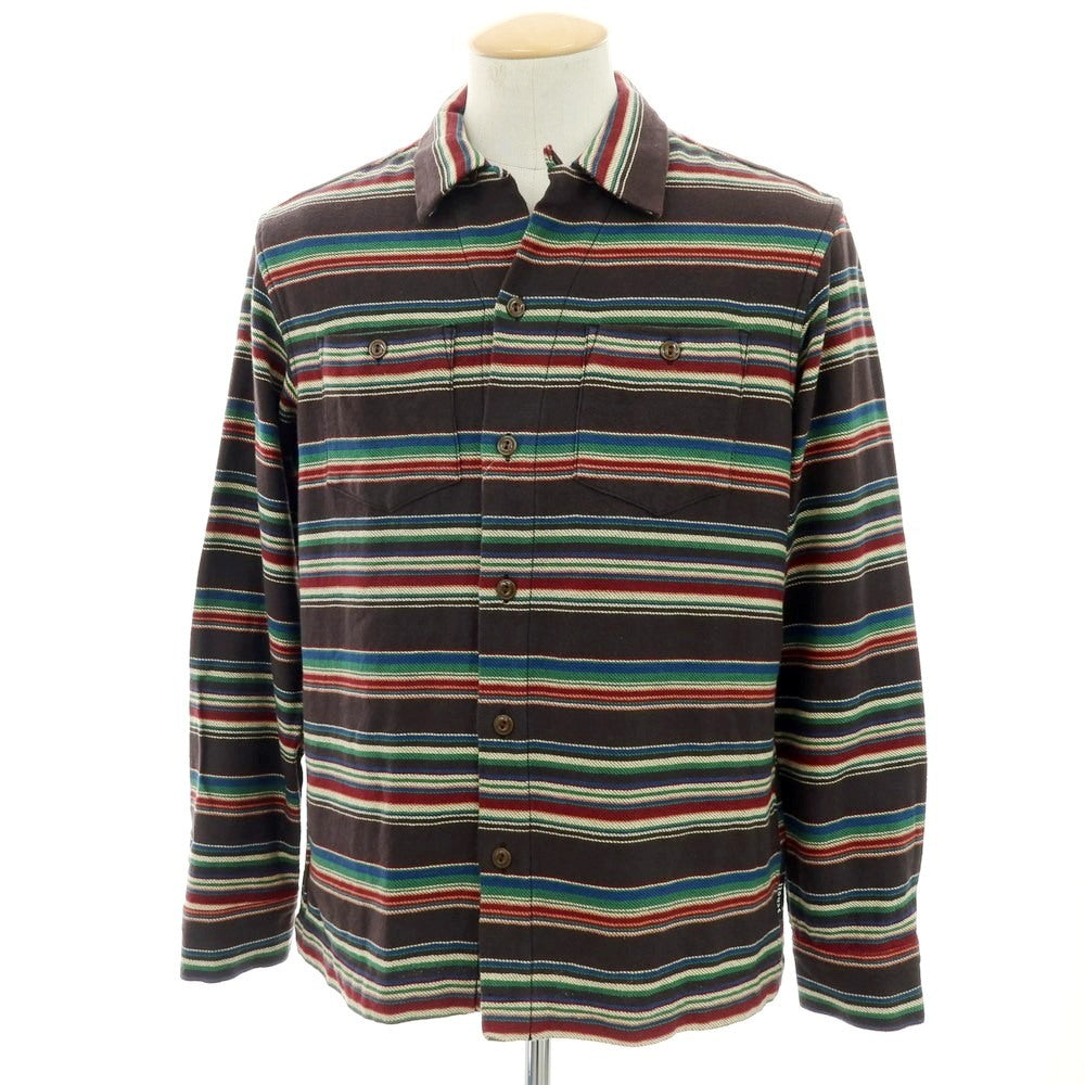 【中古】ショット schott コットン ボーダー オープンカラー カジュアルシャツ ブラウンxマルチカラー【サイズS】【 状態ランクB 】【 メンズ 】