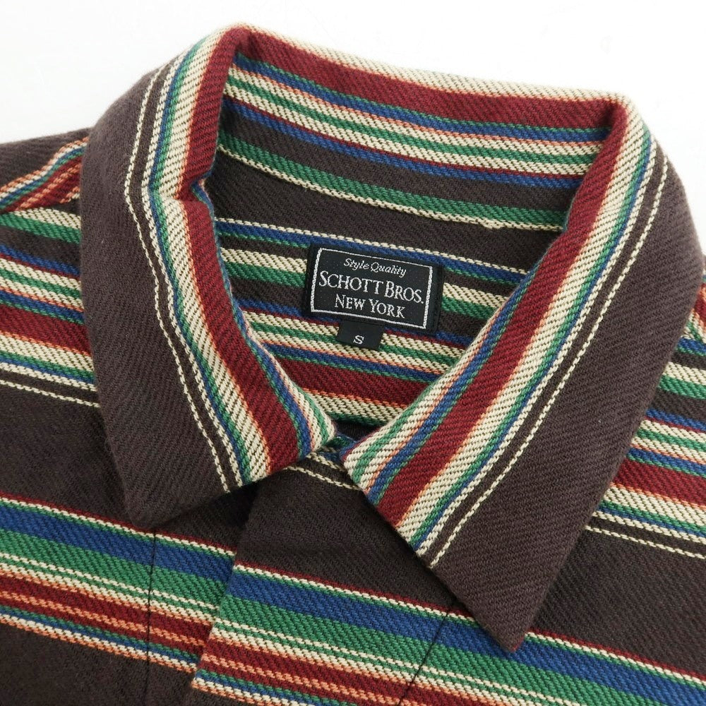 【中古】ショット schott コットン ボーダー オープンカラー カジュアルシャツ ブラウンxマルチカラー【サイズS】【 状態ランクB 】【 メンズ 】