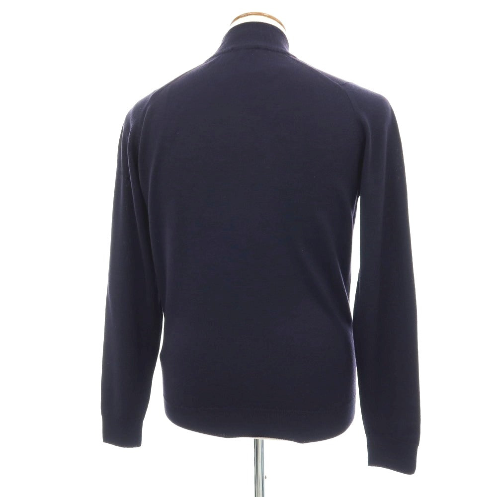 【中古】ジョンスメドレー JOHN SMEDLEY ウール スタンドカラー ダブルジップ カーディガン ネイビー【サイズM】【 状態ランクB 】【 メンズ 】