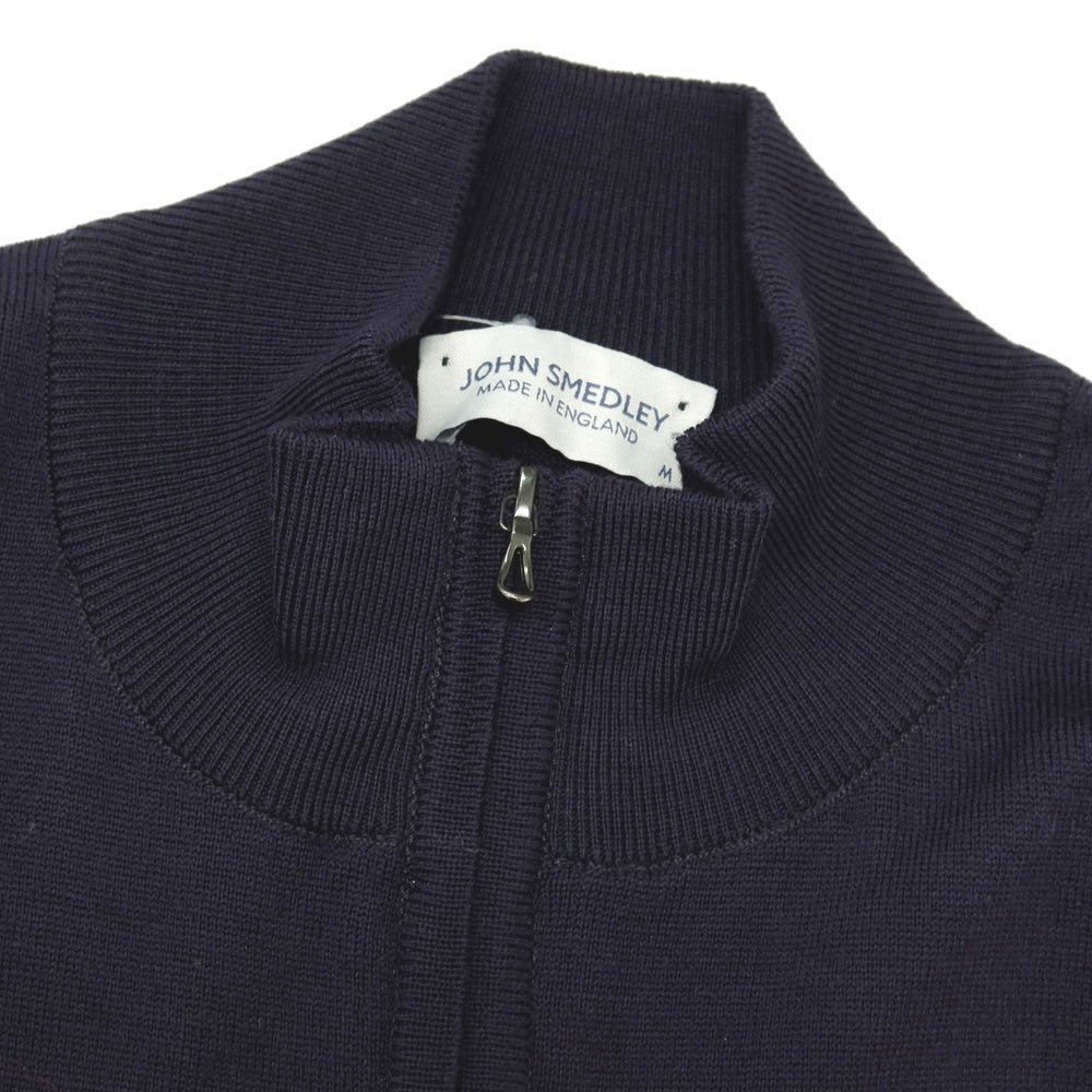 【中古】ジョンスメドレー JOHN SMEDLEY ウール スタンドカラー ダブルジップ カーディガン ネイビー【サイズM】【 状態ランクB 】【 メンズ 】