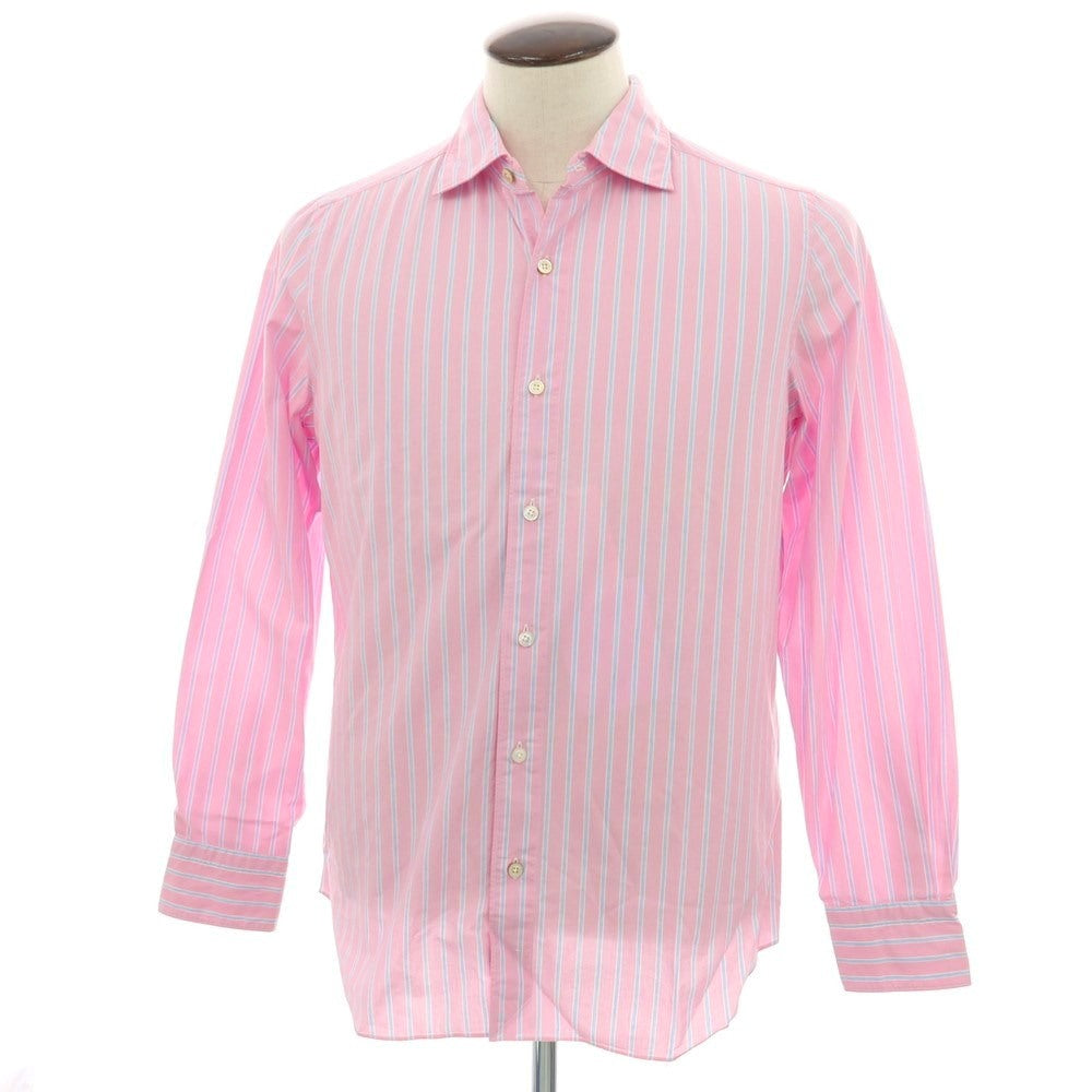 【中古】フィナモレ Finamore コットン ストライプ セミワイドカラー カジュアルシャツ ピンクxブルー【サイズ41】【 状態ランクB 】【 メンズ 】