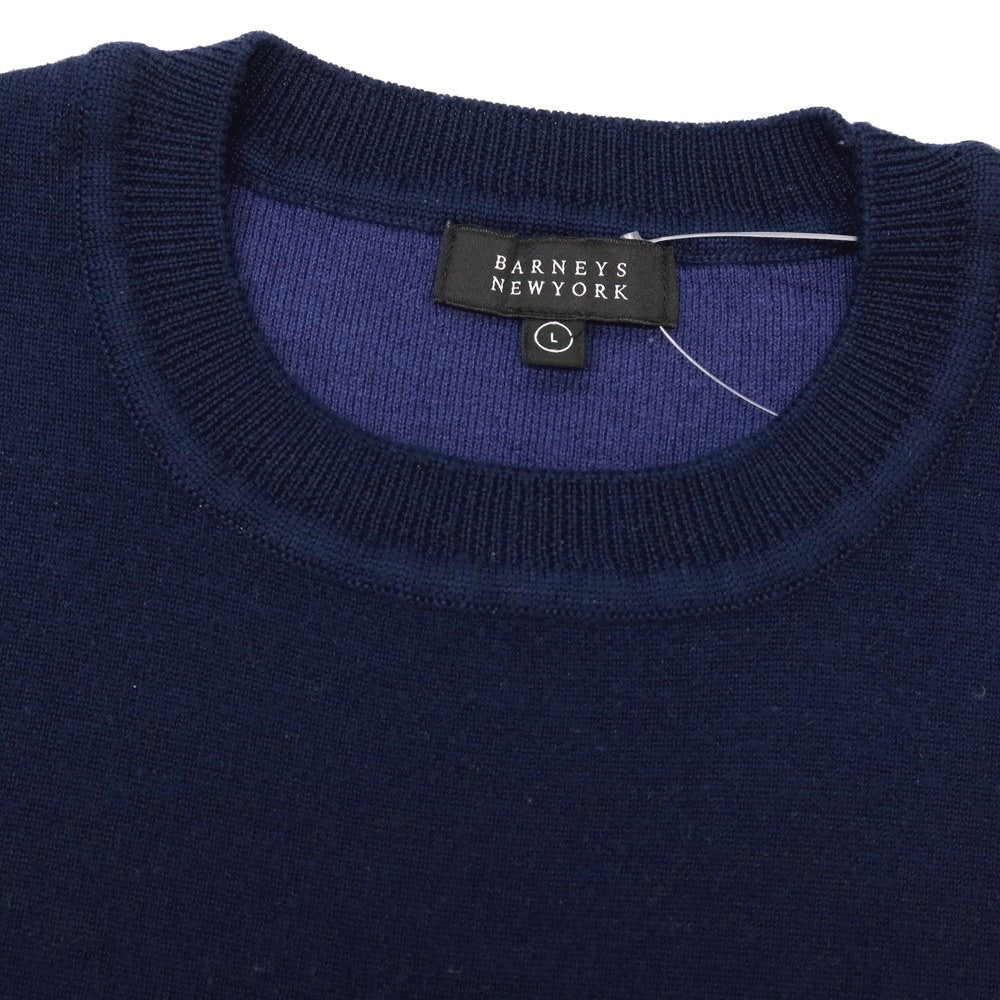 【中古】バーニーズニューヨーク BARNEYS NEWYORK ウールアクリルコットン クルーネック プルオーバーニット ネイビー【サイズL】【 状態ランクC 】【 メンズ 】