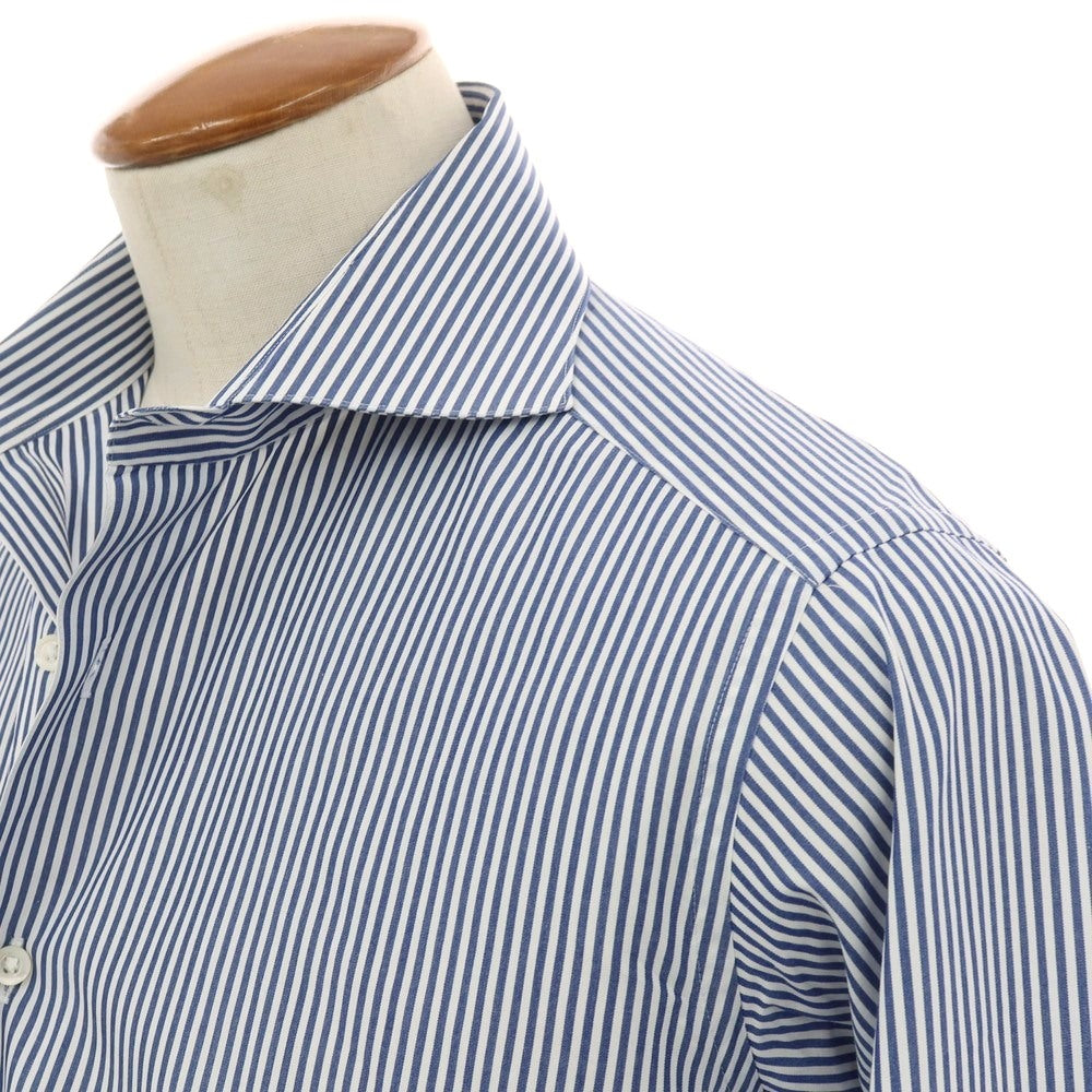 【中古】ミツコシ MITSUKOSHI コットン ストライプ ホリゾンタルカラー ドレスシャツ ネイビーxホワイト【サイズ表記なし(M位)】【 状態ランクB 】【 メンズ 】
