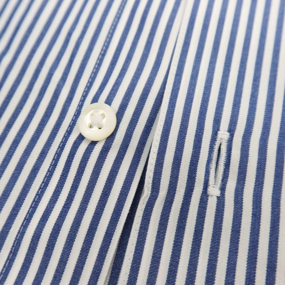 【中古】ミツコシ MITSUKOSHI コットン ストライプ ホリゾンタルカラー ドレスシャツ ネイビーxホワイト【サイズ表記なし(M位)】【 状態ランクB 】【 メンズ 】