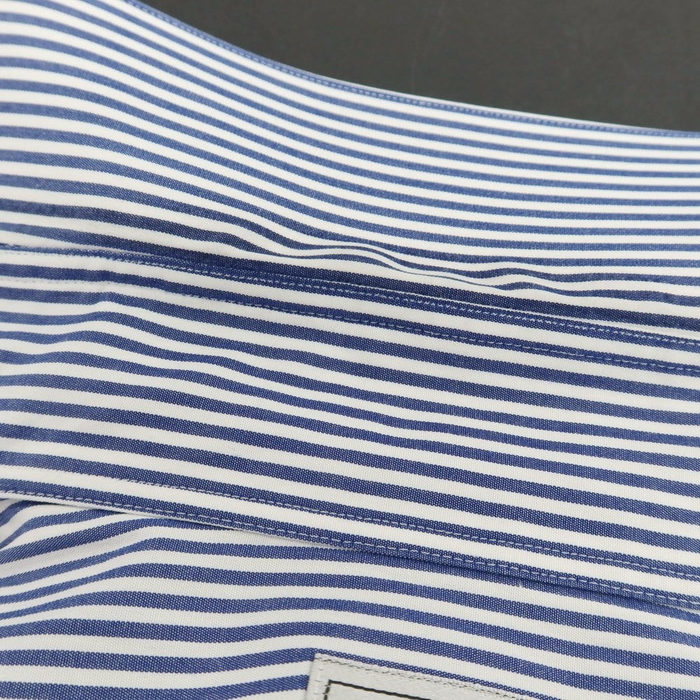 【中古】ミツコシ MITSUKOSHI コットン ストライプ ホリゾンタルカラー ドレスシャツ ネイビーxホワイト【サイズ表記なし(M位)】【 状態ランクB 】【 メンズ 】