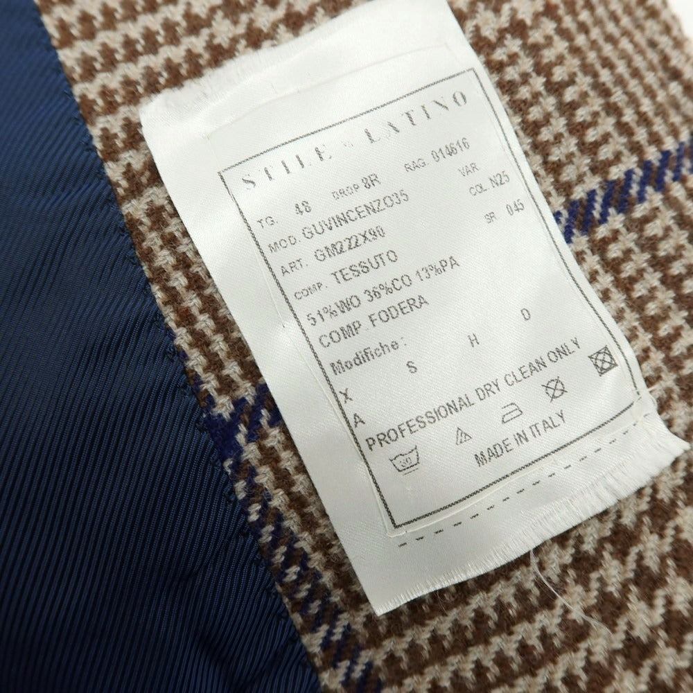 【中古】スティレ ラティーノ STILE LATINO ウールコットン チェック テーラードジャケット ブラウンxネイビー系【サイズ48】【 状態ランクB 】【 メンズ 】