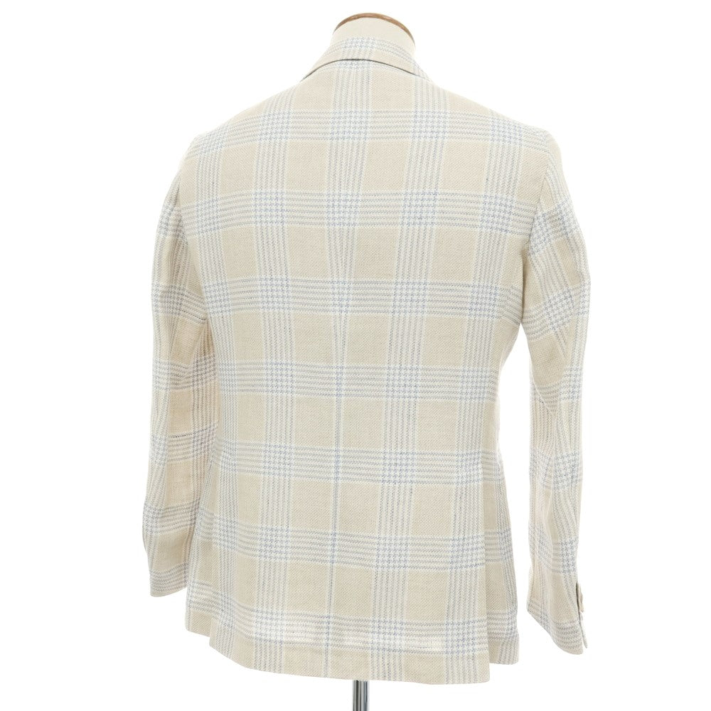 【SALE10%OFF/返品不可】【中古】タリアトーレ TAGLIATORE リネンコットン チェック 2B テーラードジャケット ベージュxブルー【 サイズ48 】【 状態ランクB 】【 メンズ 】