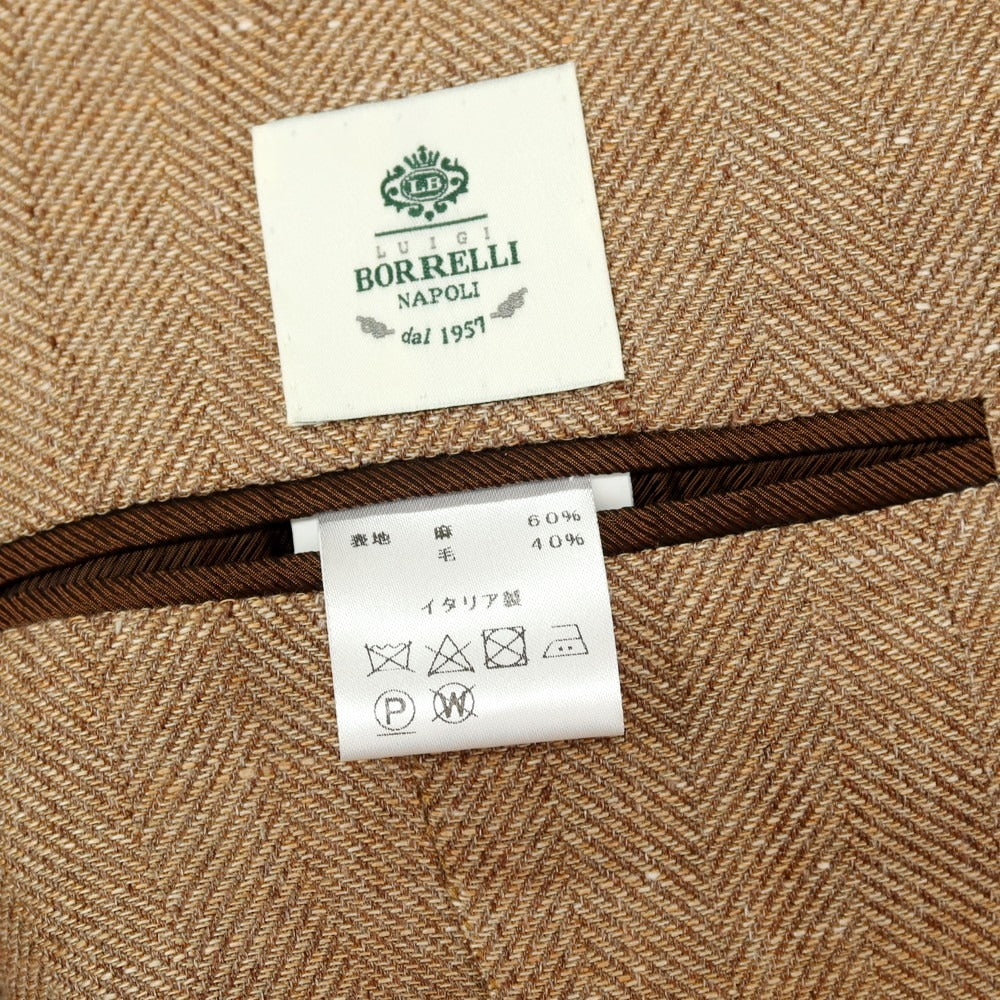 【中古】ルイジ ボレッリ Luigi Borrelli PROCIDA リネンウール ヘリンボーン 3B テーラードジャケット ブラウン【サイズ46】【 状態ランクB 】【 メンズ 】