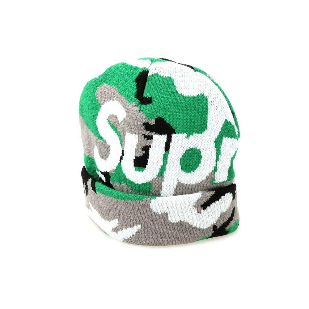 【中古】シュプリーム Supreme 2025年秋冬 Camo Big Logo Beanie ニットキャップ グリーンxグレー【サイズ58cm(ONE SIZE)】【 状態ランクA 】【 メンズ 】