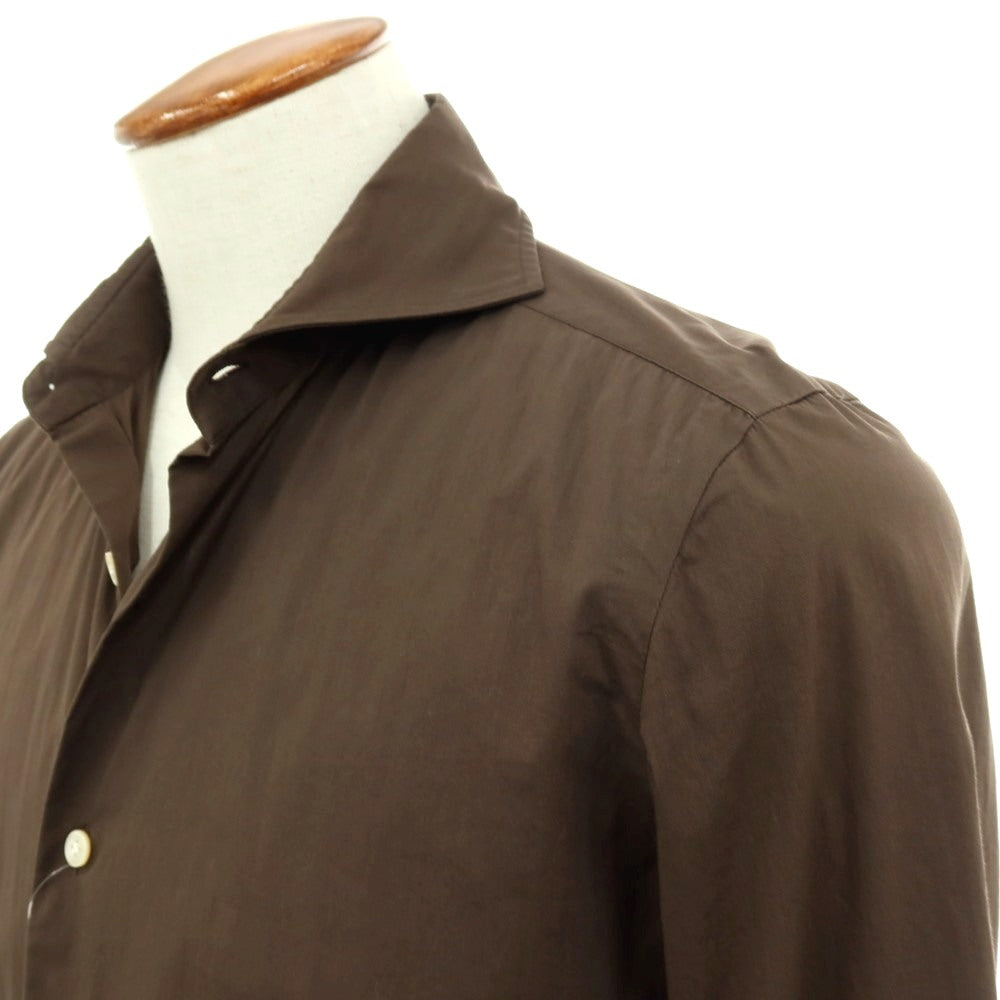 【中古】ルイジボレッリ ラグジュアリーヴィンテージ LUIGIBORRELLI LUXURY VINTAGE ストレッチ コットンナイロン ホリゾンタルカラー カジュアルシャツ ブラウン【サイズM】【 状態ランクB 】【 メンズ 】