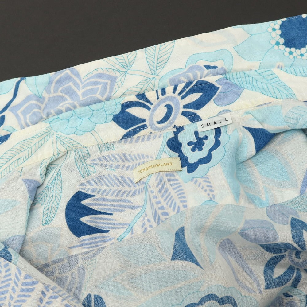 【中古】トゥモローランド TOMORROWLAND コットンリネン ボタニカル プリント レギュラーカラー 半袖シャツ ブルーxホワイト【サイズSMALL】【 状態ランクC 】【 メンズ 】