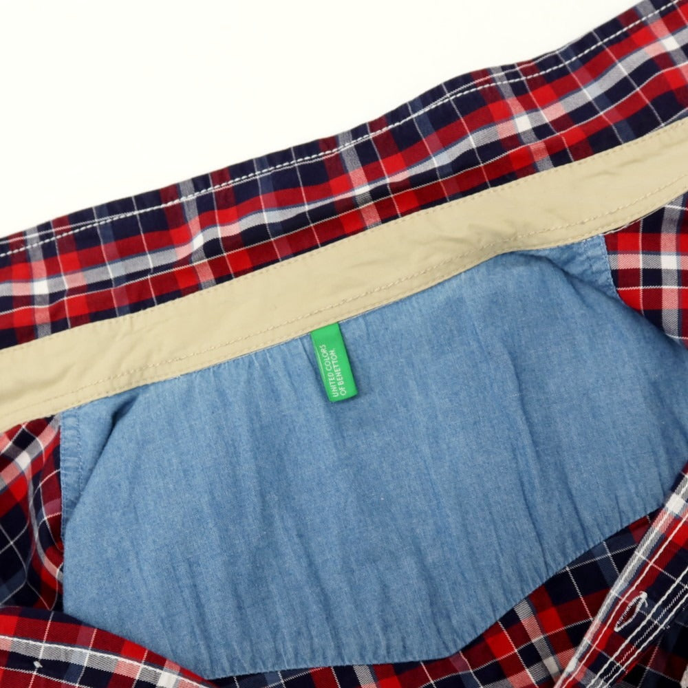 【中古】ユナイテッドカラーズオブベネトン UNITED COLORS OF BENETTON コットン チェック レギュラーカラー カジュアルシャツ レッド【サイズS】【 状態ランクB 】【 メンズ 】