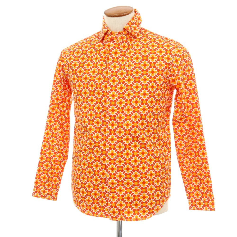 【中古】ロロ LOLO コットン フラワーモチーフ プリント カジュアルシャツ オレンジ【サイズM】【 状態ランクB 】【 メンズ 】