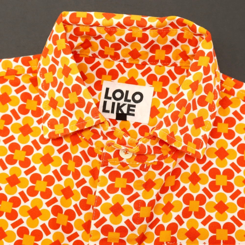 【中古】ロロ LOLO コットン フラワーモチーフ プリント カジュアルシャツ オレンジ【サイズM】【 状態ランクB 】【 メンズ 】