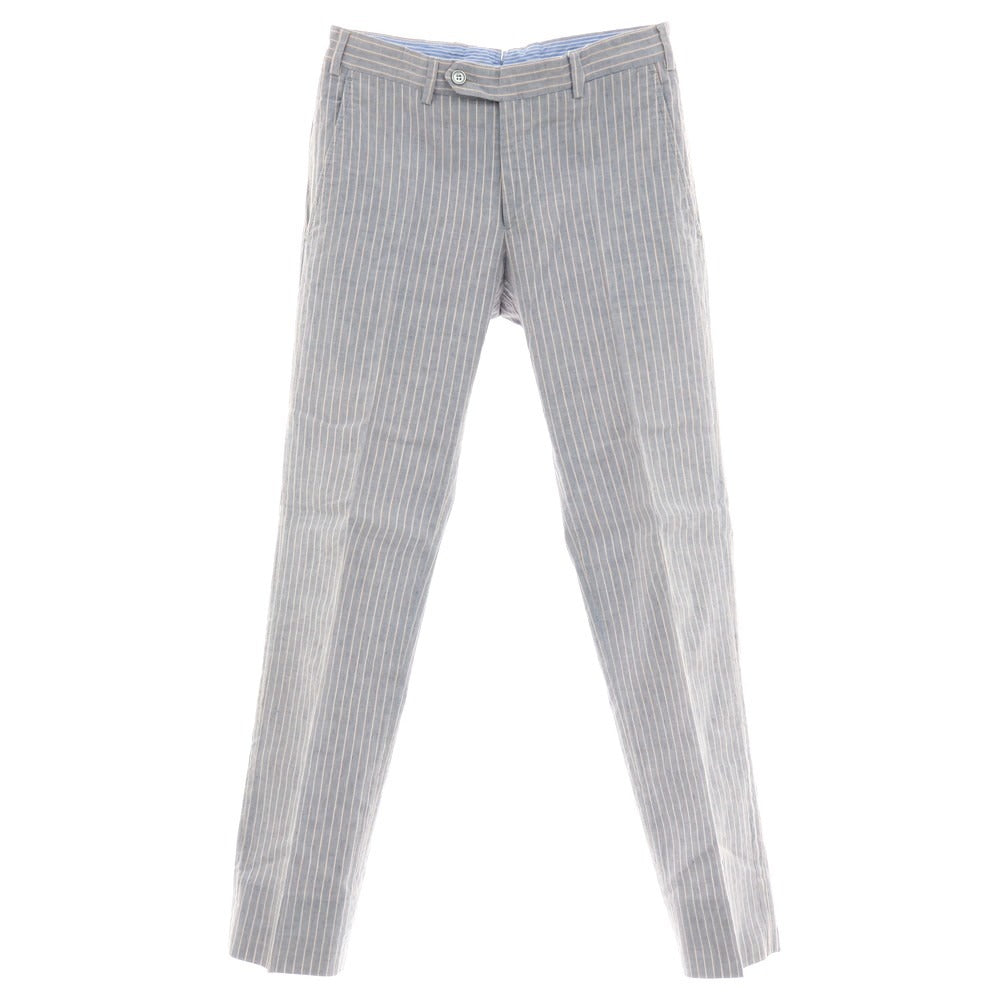 【中古】ジェルマーノ GERMANO リネンコットン ストライプ カジュアルスラックスパンツ ライトネイビーブルーxオレンジ【サイズ44】【 状態ランクB 】【 メンズ 】