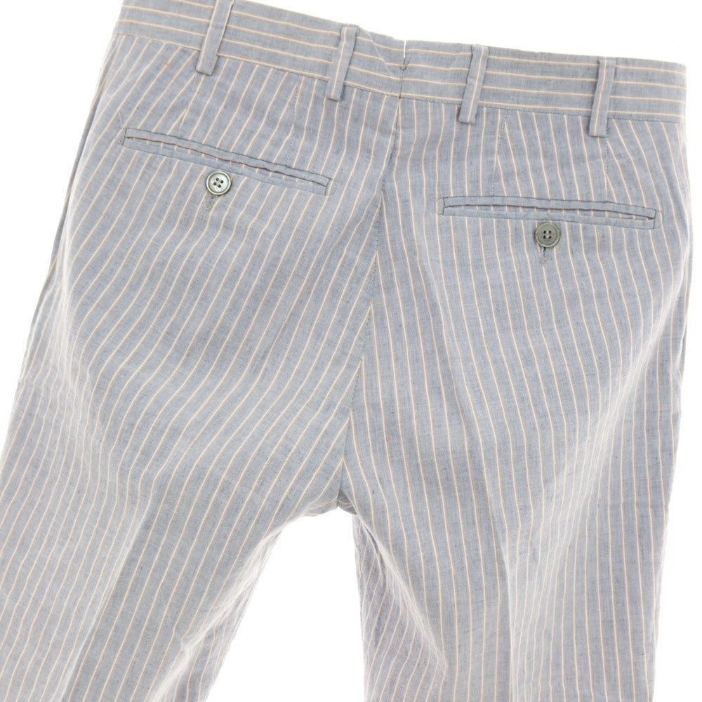 【中古】ジェルマーノ GERMANO リネンコットン ストライプ カジュアルスラックスパンツ ライトネイビーブルーxオレンジ【サイズ44】【 状態ランクB 】【 メンズ 】