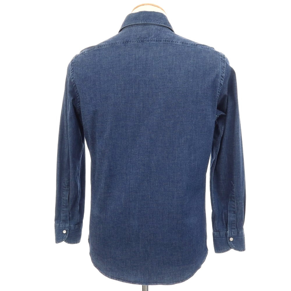 【中古】ジャンネット giannetto ストレッチ コットン ワイドカラー ウエスタンシャツ ネイビー【サイズ38】【 状態ランクC 】【 メンズ 】